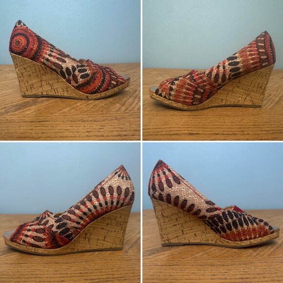 Faded Glory Open Toe Sandal Shoes Cork Wedge Heels Tie Dye Boho Size 8.5 M - Picture 9 of 10